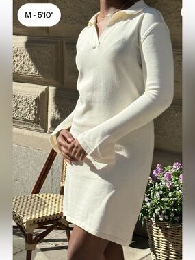 Djerf Avenue Getaway Dress Long Sleeve Knit in Cream Size Medium